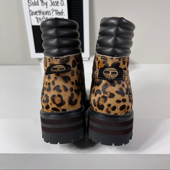 TIMBERLAND LONDON SQUARE HIKER ANKLE BOOTS WOMENS SIZE 6 LEOPARD PRINT BROWN SHE - Picture 3 of 10